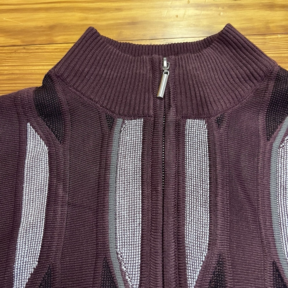 Stacy Adams Mens Knit Full Zip Sweater XL Maroon Geometric - Picture 4 of 9
